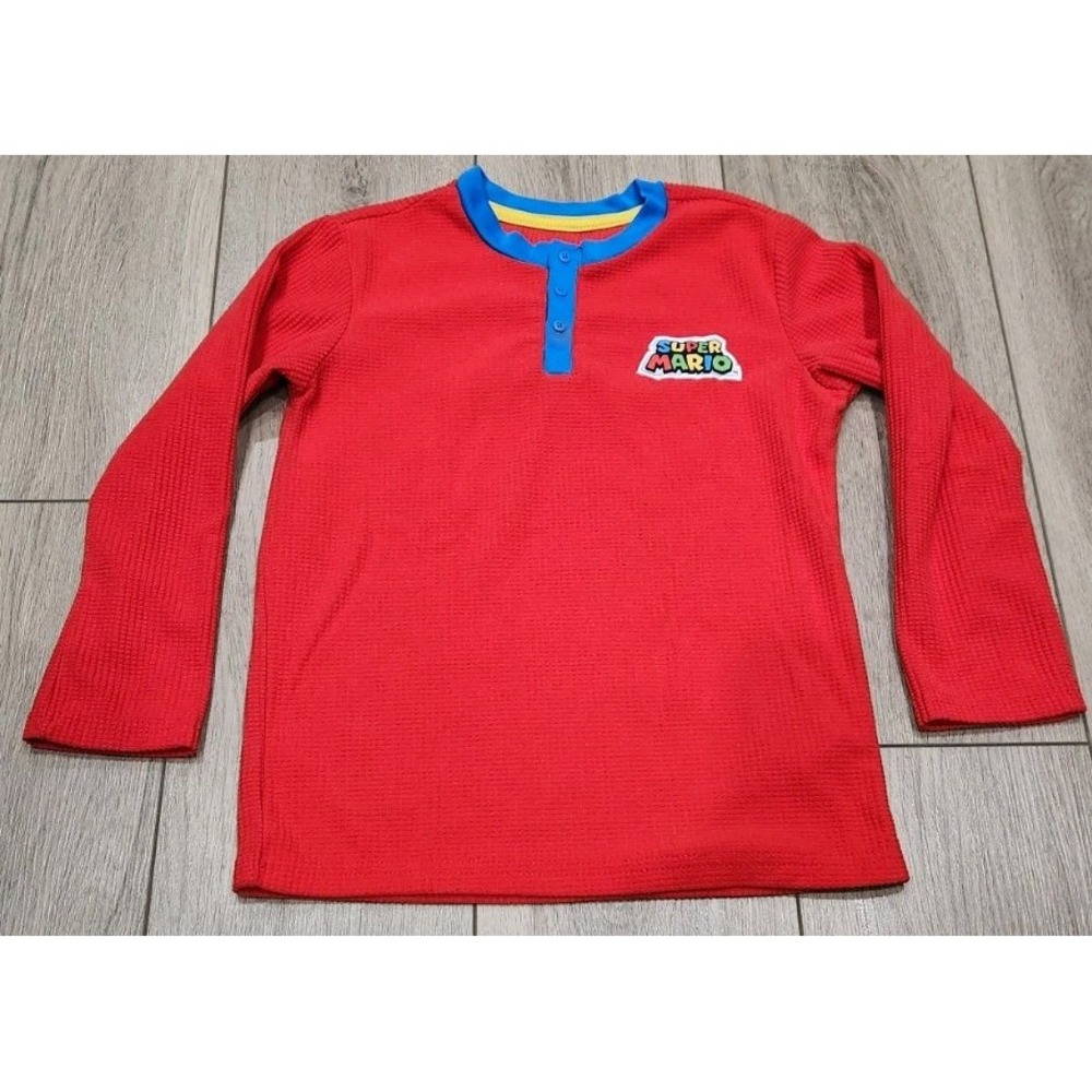 Nintendo Super Mario Boys Pajama Top Medium Red Fleece‎ Long Sleeve